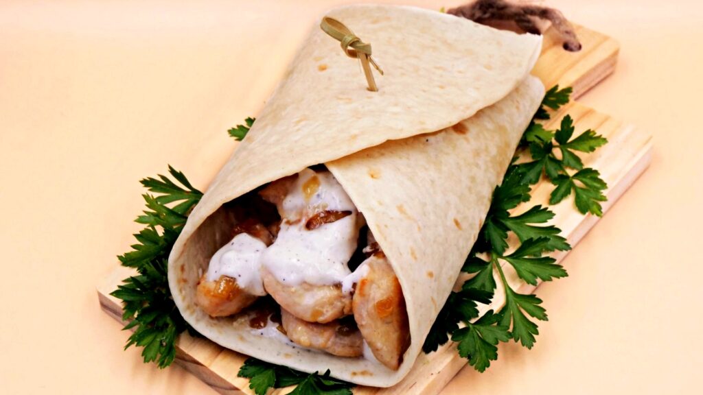 Tortilla z kurczakiem, cebulą i sosem czosnkowym przepis